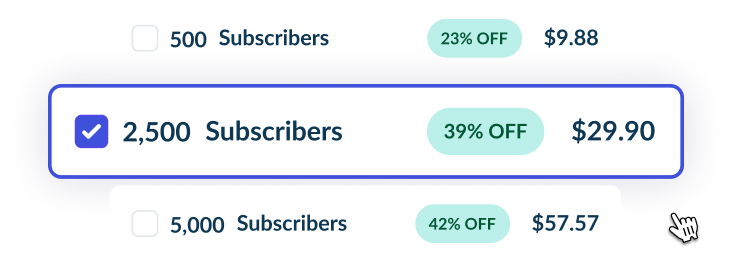 Step 1: choosing a YouTube subscribers package on Boostme.sbs